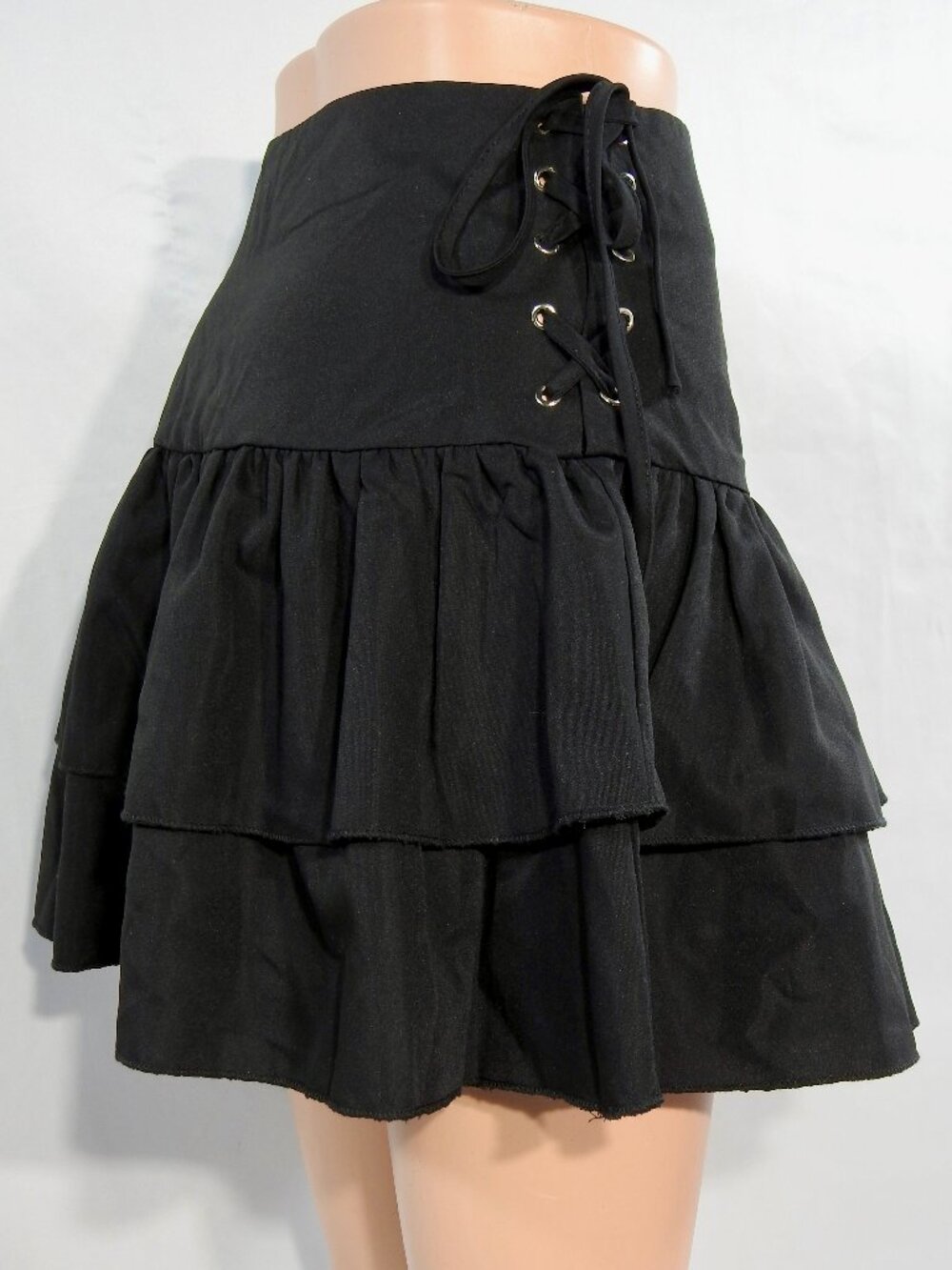 Side Lacing Black Tiered Mini Skirt Ruffled Ren Faire Pirate Costume Steam Punk